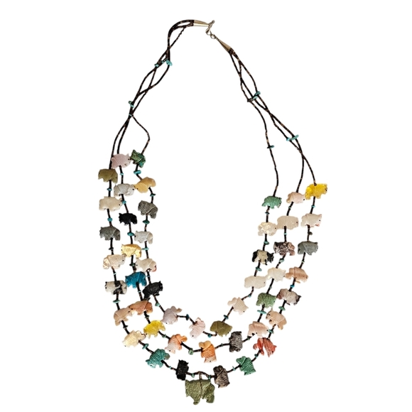 Native American Buffalo Fetish Tiered Necklace Handcrafted Sterling Necklace - Picture 3 of 11